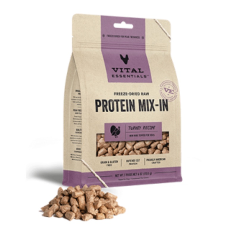 Vital Essentials Freeze-Dried Raw Protein Mix-Ins Turkey Mini Nibs GF Topper for Dogs (6oz/170g)