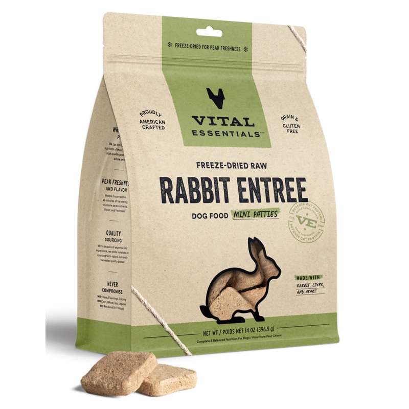 Vital Essentials Freeze-Dried Raw Rabbit Entree Mini Patties GF Dog Food (14oz/396.8g)