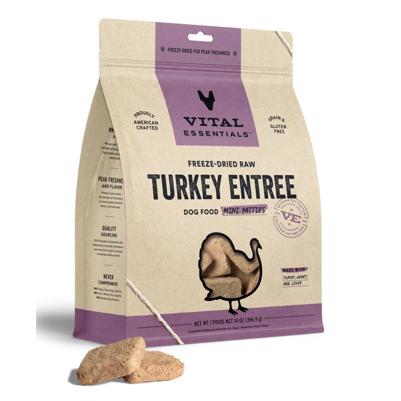 Vital Essentials Freeze-Dried Raw Turkey Entree Mini Patties GF Dog Food (14oz/396.8g)