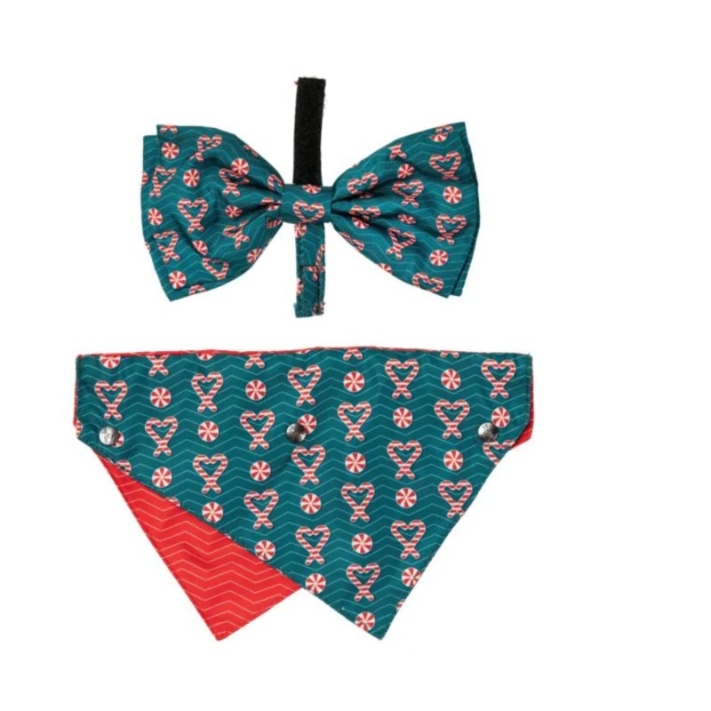 FuzzYard Bandana & Bowtie 2 Pk - I Heart Candy Canes