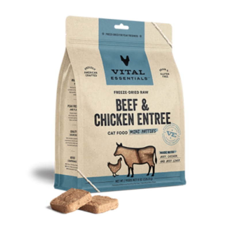 Vital Essentials Freeze-Dried Raw Beef & Chicken Entree Mini Patties Cat Food (8oz/226.7g)