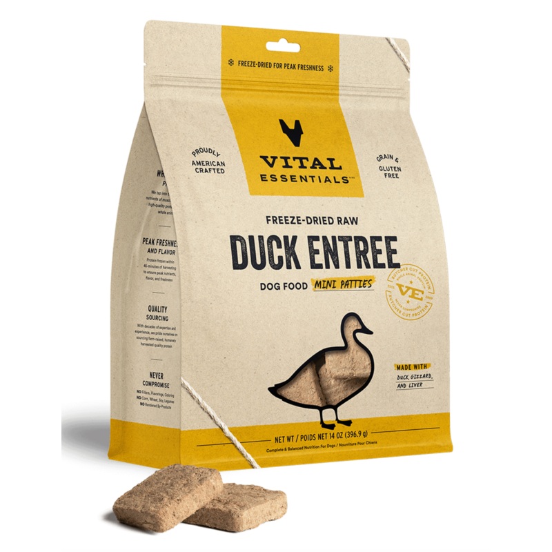 Vital Essentials Freeze-Dried Raw Duck Entree Mini Patties Dog Food (14oz/396.8g)